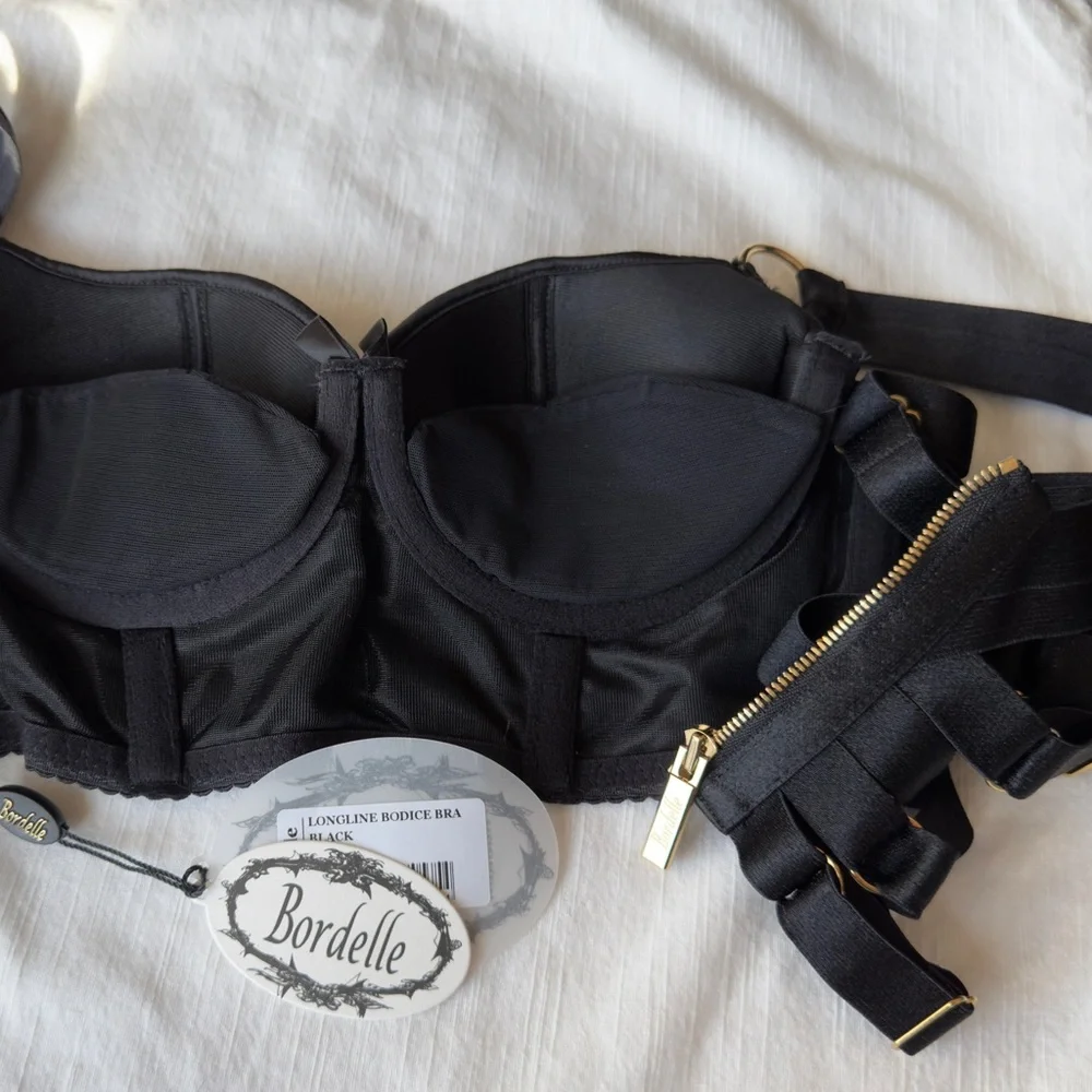 *NWT* BORDELLE Signature Silk Longline Bodice Bra Black SS 32B - Picture 13 of 13